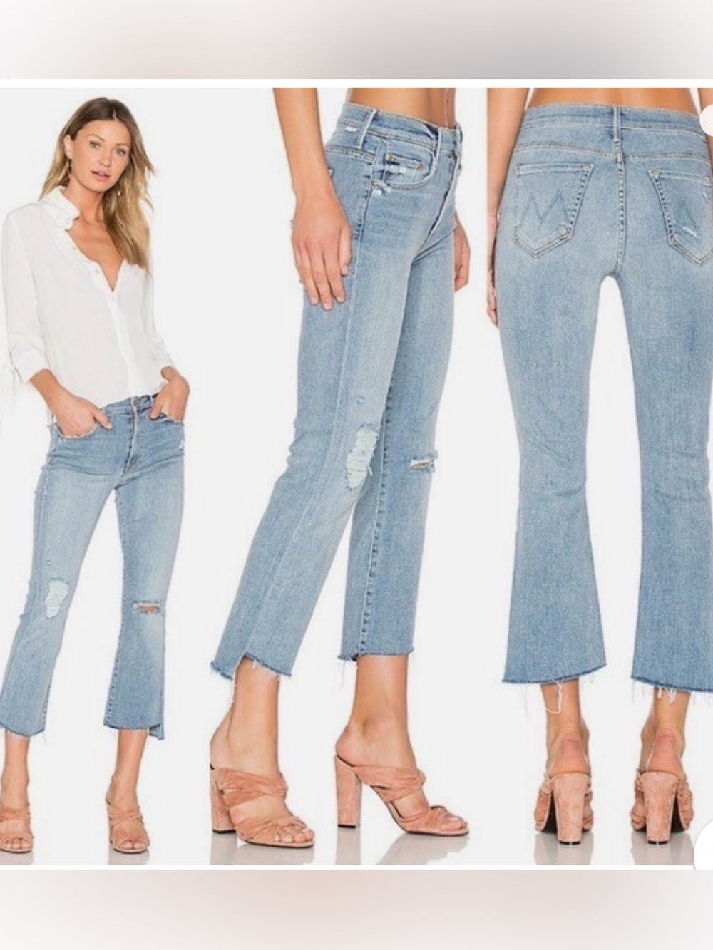 Mother The Insider Crop Step Fray crop Distressed Flare Jeans in free hugs